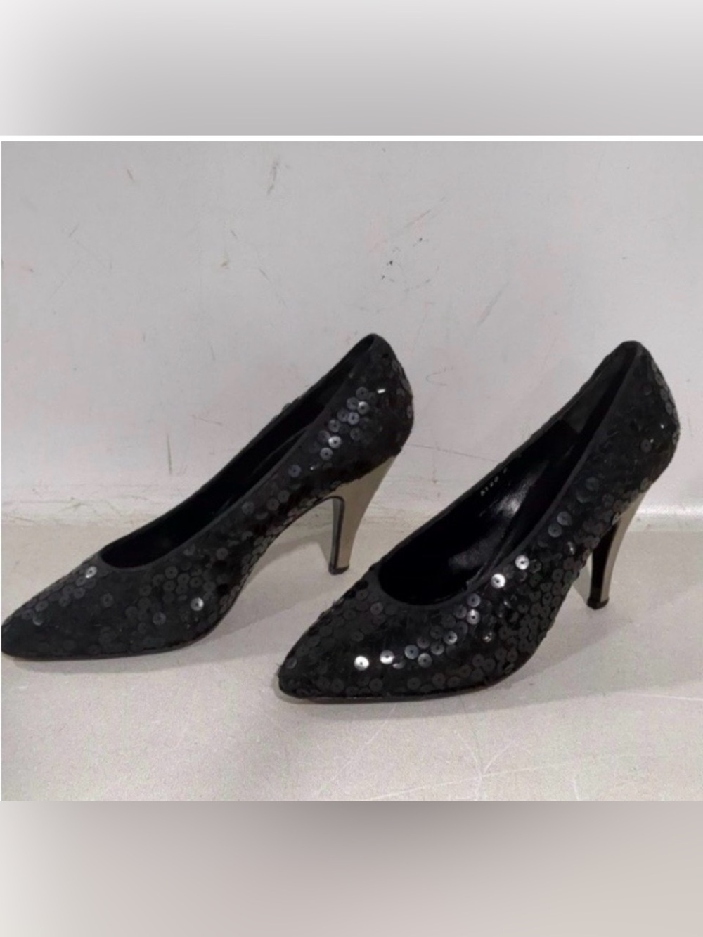 Bottega Veneta Black Sequin Pointed Toe High Heels Pumps size 8